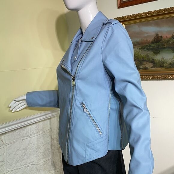 Thyme Maternity & After Baby Blue Faux Leather Motorcycle Jacket - Picture 8 of 16